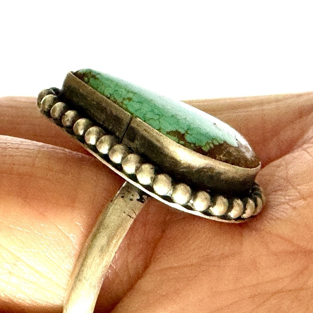 Navajo #8 Mine Turquoise Ring Sz 8.5 Teardrop Signed Skeets Sterling Native Amer - Picture 6 of 7